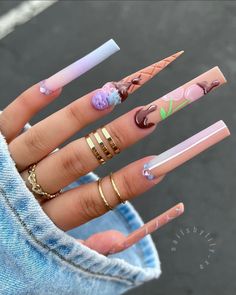 Ice Cream Nails, Gel Nails Diy, Long Acrylic Nails Coffin, Fire Nails, Coffin Nails Designs, Dope Nails, Best Acrylic Nails, Long Acrylic Nails