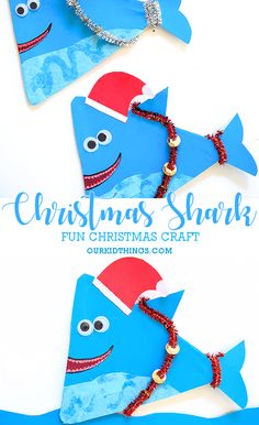 christmas shark craft for kids to make with construction paper and beads on the bottom part