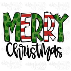 merry christmas lettering with green and red camouflage print on the bottom, in black ink