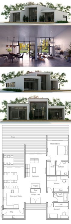 two story house plans with three levels and an open floor plan for the second level