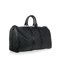 Louis Vuitton presents their signature Keepall bag, the perfect travel accessory for both men and women. Carefully crafted in the brand's iconic Monogram Eclipse canvas with black leather trimming, top handles and shoulder strap, the Keepall is sleek and sophisticated. Spacious enough to carry your whole world inside, but small enough to easily accompany you throughout your day, the Keepall is also extremely lightweight. It's the perfect travel companion and a necessary addition to any luxury bag collection, especially luggage. The perfect mix between fashion and function, it's practical as well as stylish. Wherever you go, the LV Keepall will make sure you travel in style. SPL Exterior Monogram Eclipse Black leather trimming, piping, handles, and strap Leather tag Two top handles Dark sil Lv Keepall 45, Keepall Louis Vuitton, Lv Keepall, Lv Luggage, Louis Vuitton Presents, Louis Vuitton Keepall 45, Louis Vuitton Travel Bags, Keepall 45, Luxury Bags Collection