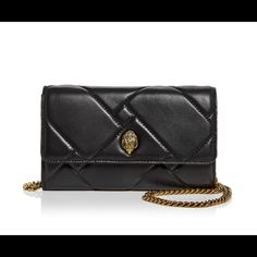 Brand New Kurt Geiger London Kensington Quilted Wallet On Chain Convertible Crossbody Bag Designer Leather Wallet On Chain With Chain Strap, Designer Black Leather Wallet On Chain, Luxury Black Wallet On Chain With Detachable Strap, Luxury Leather Wallet On Chain With Removable Pouch, Leather Wallet With Chain, Rectangular, Leather Crossbody Wallet On Chain, Leather Chain Wallet Rectangular, Rectangular Leather Wallet With Chain, Elegant Leather Wallet With Chain Detail