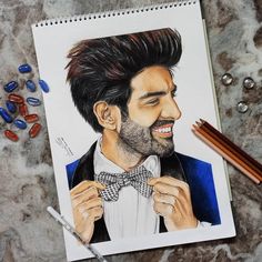 a drawing of a man with a bow tie