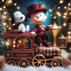 a charlie brown christmas train with snoop and his dog