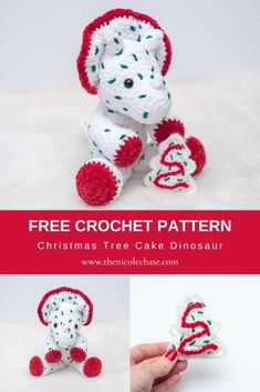 crocheted christmas tree cake dinosaur with free pattern and instructions to make it in the shape of a teddy bear