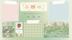 an assortment of wallpapers with animals, flowers and other things on them in pastel colors