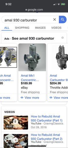 the screenshot shows several different types of carburets and their price tags