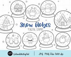 snow globes digital stamps for christmas