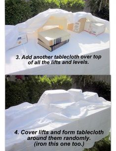 the instructions for how to make a tablecloth covered with cloths and other items