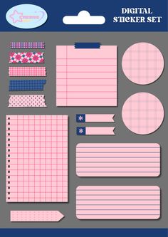 the pink and blue paper sticker set is shown