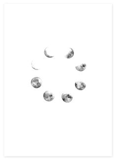 five phases of the moon in black and white on a white background with space for text