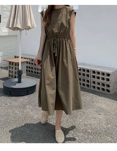 Lasaky - Artistic A-Line Maxi Dress with Waist Tie in Linen-Cotton Blend