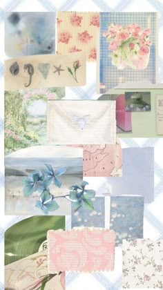 a collage of cards and envelopes with flowers