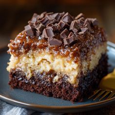 a piece of chocolate cake on a plate