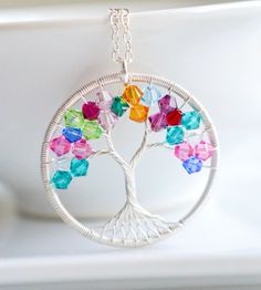 Family Tree Necklace Silver, Mother's Day Jewelry Personalized, Mother's Day Gift Ideas for Mother-i Christmas Jewerly, Christmas Gift For Grandma, Christmas Gifts For Grandma, Family Tree Necklace, Trendy Jewerly, Birthstone Colors, Jewelry Personalized, Tree Necklace, Diy Crystals