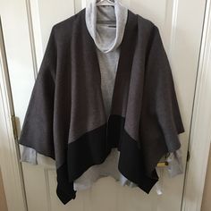 Gray And Black, New Casual Black Poncho For Layering, Gray Poncho For Layering, Gray Long-sleeved Poncho For Layering, Gray Long Sleeve Poncho For Layering, Gray One Size Fall Cape, One-size Gray Poncho For Layering, Shrug Sweater, Black Gray, Color Block