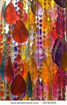 colorful glass beads hanging from the ceiling