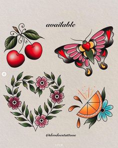 an assortment of tattoos with flowers and butterflies on them