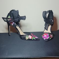 Black Embroider Black Ankle Strap Heels For Spring, Black Pointed Toe Heels For Spring, Black High Heel Spring Heels, Black Sparkly Heels, Turquoise Heels, Rainbow Heels, Bling Heels, Strappy Block Heel Sandals, Heeled Mule