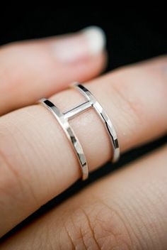 This is a gorgeous, trend-setting ring made of thick metal. Two stacking rings are held in place by evenly spaced bars. This ring is incredibly lightweight and yet still very noticeable — it makes a perfect ‘daily wear’ ring and is quickly becoming one of our most popular Unisex styles! This listing is for ONE SINGLE Cage ring. This SMALL version measures approximately 1/4 of an inch (5mm) wide.Made from STERLING SILVER. Choose from a HAMMERED finish or a SMOOTH finish at checkout. *Also availab Large Gold Ring, Cage Ring, Gold Stacking Rings, Jewelry Design Studio, Gold Bars, Bold Rings, Hammered Sterling Silver, Gold Ring Stack, Large Ring