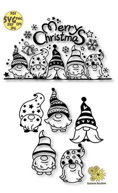 the merry christmas cut outs are shown in black and white