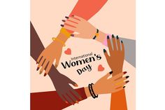 international women's day poster with many hands together