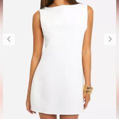 New Never Worn White Boat Neck Dress Formal Summer Shift Mini Dress, Chic Shift Mini Dress For Formal Occasions, Chic Formal Shift Mini Dress, Elegant Sheath Mini Dress For Day Out, Chic Shift Mini Dress For Date Night, Boat Neck Dress, Boat Neck, Neck Dress, Colorful Dresses