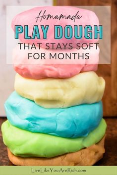 This is a recipe for Homemade Play Dough That Stays Soft for Months.  I made this months ago and it is still super soft and pliable it even works really well in my children’s Play-Doh activity sets. Make Your Own Play Dough, Home Made Play Dough Recipe, No Cook Play Dough Recipes No Tartar, Homemade Play-doh, How To Make Play Dough, Homade Playdough, How To Make Playdough, Home Made Playdough, Best Play Dough Recipe