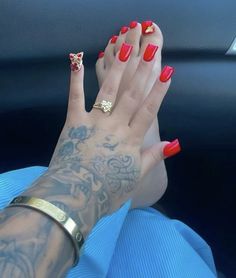 Red Nails And Toes, Red Acrylic Nails Square, Red Duck Nails, Red Nails Black Women, Curved Nails, Acrylic Toe Nails, Red Acrylic Nails, Duck Nails, Hard Nails