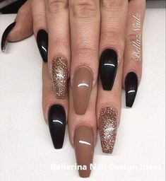 Brown Nail Art, Unghie Sfumate, Brown Nail, Brown Nails Design, Nails Brown, Brown Glitter, Gold Nail, Her Nails, Fall Acrylic Nails