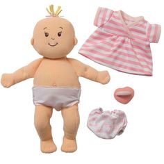 a baby doll and its accessories are shown in this image, including a diaper