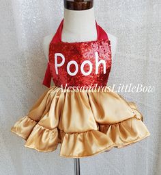 Pooh skirted romper Handmade to order in the USA Customs available Baby Pageant, Winnie The Pooh Birthday, School Themes, Inspired Outfits, Romper With Skirt, Ravens, Character Costumes, Baby Shop, Diy Clothes