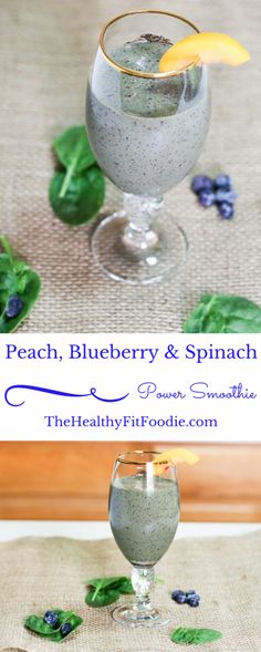 two glasses filled with blueberry and spinach drink