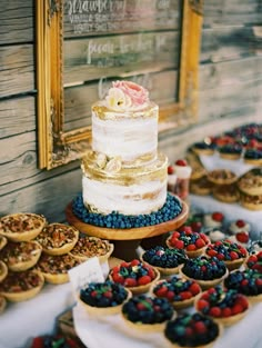 a table topped with lots of cakes and pies