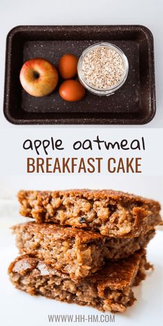 an apple oatmeal breakfast cake is stacked on top of each other