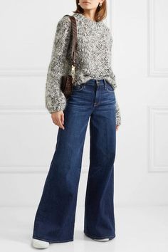 Best Plus Size Jeans, Casual Look For Women, Jeans Palazzo, Vestiti In Jeans, Marlene Hose, Wide Leg Jeans Outfit, Looks Jeans, Look Jean, Metallic Pants