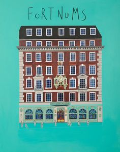 a painting of a building with the words fortnums on it