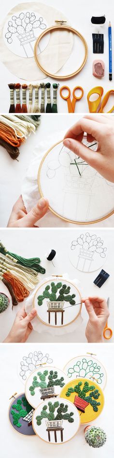 the process is being made with embroidery and scissors