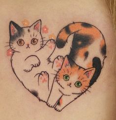 two cats sitting next to each other in the shape of a heart