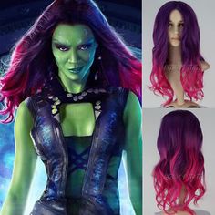 the avengers cosplay gargo costume wig is shown in three different colors and sizes