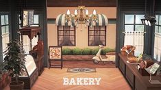 the interior of a bakery with lots of windows