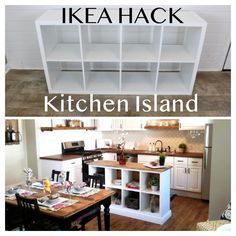 the kitchen island has been made from ikea cabinets