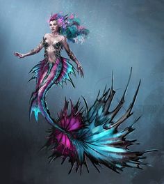 a digital painting of a mermaid with flowers on her head