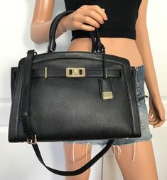 NWT MICHAEL KORS LARGE SATCHEL PEBBLED LEATHER BAG BLACK HANDBAG SHOULDER PURSE #MichaelKors #Satchel Black Handbag, Diy Purse, Woman Bags Handbags, Burberry Handbags, Handbags Michael Kors, Black Cross Body Bag, Shoulder Purse, Burberry Bag, Womens Fashion Trends