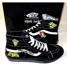 Vans Men's Skate Sk8-Hi Decon Elijah Berle Patch Art Shoes Black Nib. ( U.S.) Vans Men's Skate Sk8-Hi Deacon Elijah Berle Shoes. Brand New With The Original Box These Shoes Feature Patches That Can Be Moved And Switched Featuring Different Artwork Designed By Elijah Berle. (Box Has Minor Signs Of Wear But Is Complete) Extra Black Laces Are Included And These Shoes Feature The Vans Popcush Insole For Amazing Comfort! Vans Style # Vn0a5kybbka. These Shoes Are A Must Have For The Vans/ Elijah Berle Urban Black Vans Custom Sneakers, Custom Black Lace-up Vans Sneakers, Black Vans Custom Sneakers With Round Toe, Vans Custom Black High-top Sneakers, Black High-top Vans Custom Sneakers, Elijah Berle, Art Shoes, Vans Hi, Skate Man