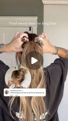 Messy Hairdos For Long Hair, Easy Long Hair Work Hairstyles, Long Hair In Bun, Messy Buns With Claw Clips, Long Hair Quick Updo, Long Hair Messy Bun Tutorial Videos, Long Hair For Work Ideas, Easy High Updos For Long Hair, Mom Messy Bun