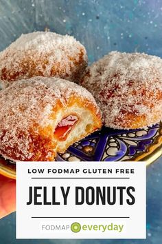 jelly donuts on a plate with the words low fodmap gluten free