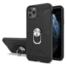 an iphone case with a ring holder attached to the front and back of the phone