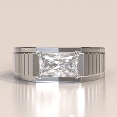 a ring with a princess cut diamond in the center