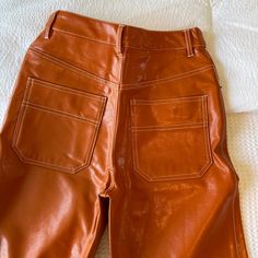 Free People Faux Leather Straight Leg Button Fly Pants. Size Us 4/Uk 8. Never Worn. Originally $128. Button Fly Pants, Orange Jeans, Free People Pants, Orange White, Pant Jumpsuit, Leather Pants, Straight Leg, Free People, Pants For Women